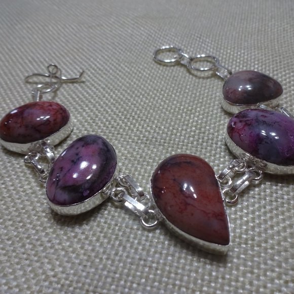 Gorgeous "PURPLE DENDRITE OPAL" Handmade Sterling Bracelet Size 7 1/2" #620B - Picture 3 of 3